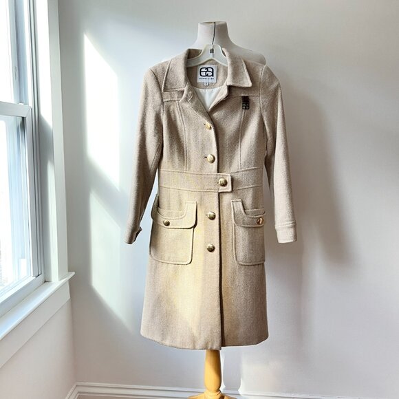 Vintage tan herringbone wool coat size xs - Picture 1 of 12